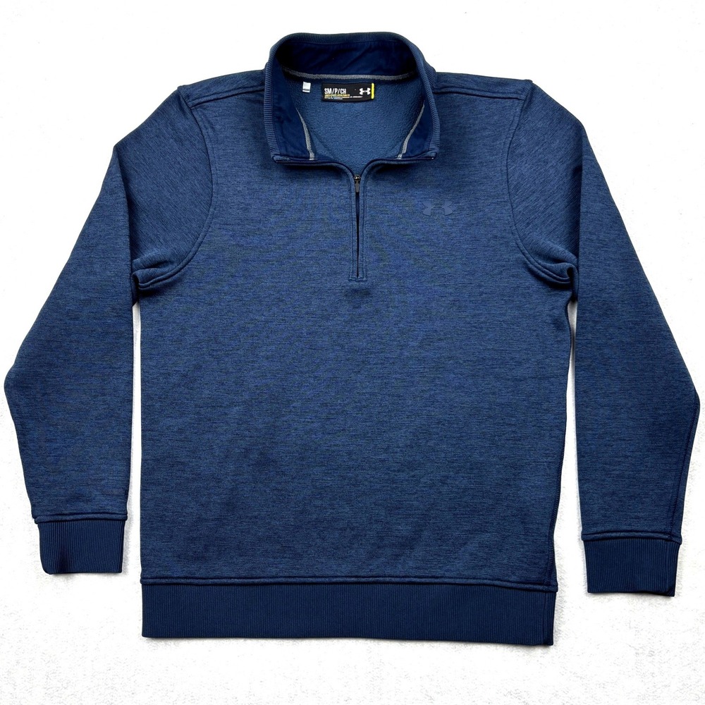 Under Armour Sweater Mens Small Blue ColdGear Sweaterfleece Quarter Zip Pullover
